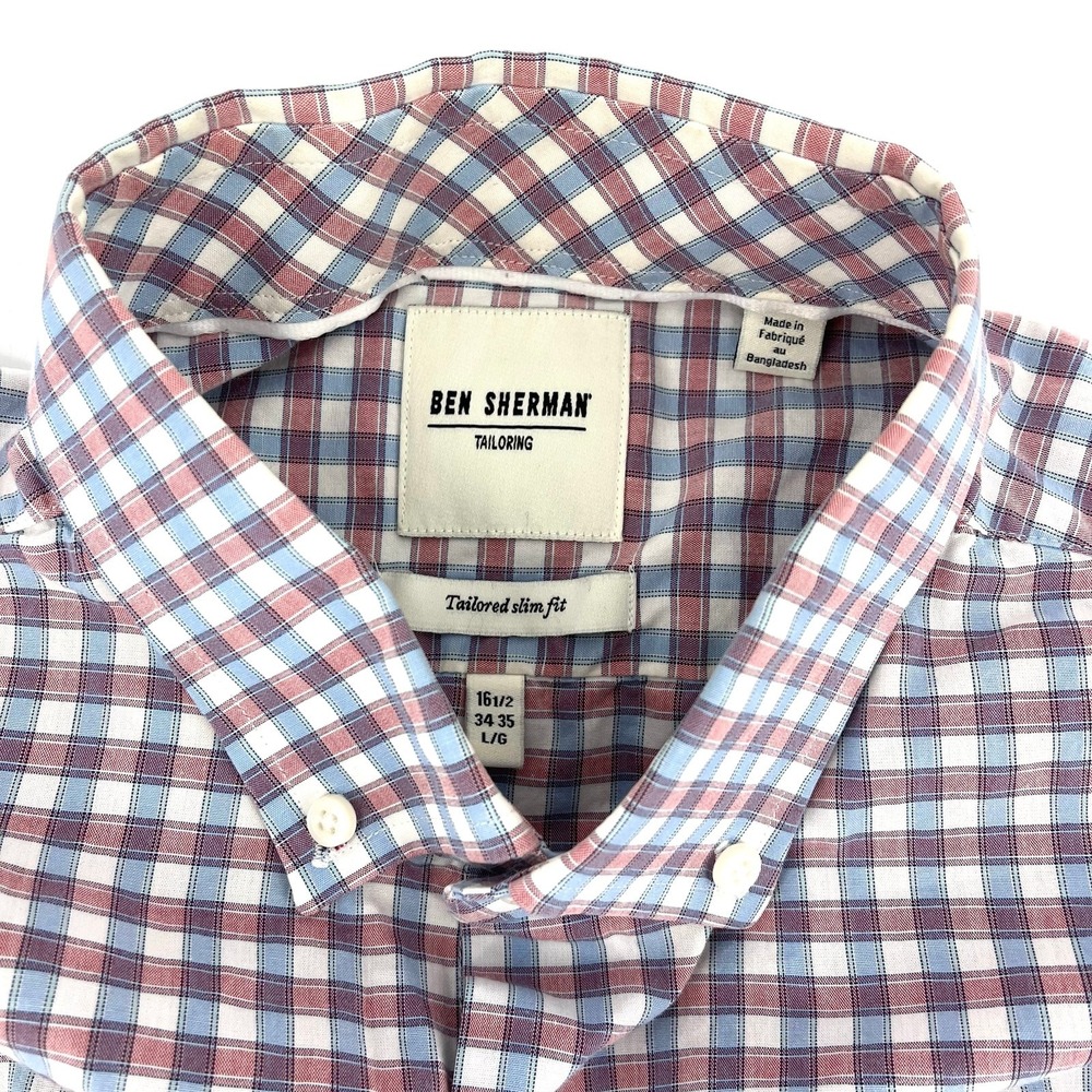 Ben Sherman Pink Blue Check Shirt L 16.5 Slim‎ Fit – Tailored Cotton Classic